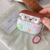 korea lovely green apple bow plaid for airpods 4 earphone case for airpods 1 2 3 pro 2 soft silicone protection cover coque