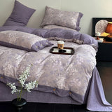 Ikeehome  new autumn and winter class A thickened high gram weight linen retro style double-layer yarn printing four-piece set