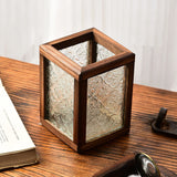 Begonia Glass Solid Wood Pen Holder Vintage Style Desktop Organizer Creative Stationery and Makeup Brush Storage Box