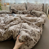 Ikeehome  new class A high gram weight linen raw hemp four-piece set jacquard quilt cover bed sheet student dormitory three-piece set