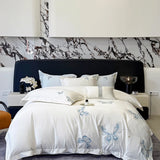 Premium 1000TC Egyptian Cotton Luxury Butterfly Embroidery Bedding Set Duvet Cover Flat/Fitted Bed Sheet Pillowcases 4Pcs