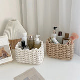 Handmade Thick Cotton Rope Woven Storage Basket Simple Desktop Book Snack Miscellaneous Items Basket for Bedroom Living Room