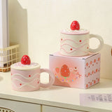 High-looking strawberry three-dimensional decorative ceramic cover with embossed underglaze color creative breakfast coffee cup