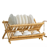 Bamboo Foldable Bowl and Plate Rack, Drain Rack, Storage Organizer, Multifunctional Assembled Cup Holder, Bamboo Bowl and Plate