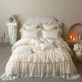 High End Egyptian Cotton Bedding Set Luxury Pink Lace Embroidery Princess Duvet Cover Bed Sheet Pillowcases Home Textile