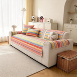Bohemian Sofa Cushion Rainbow Stripe Chenille Sofa Pad Ethnic Style Non-slip Breathable All Season Universal Sofa Seat Cover