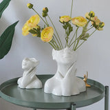 Nordic Style Flower Vase Women Body Half Face Flower Pot Vase Ceramic Art Crafts Bedroom Living Room Desktop Decoration