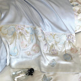 4Pcs Blue Pink Luxury Butterfly Flowers Embroidery Bedding Set Egyptian Cotton Duvet Cover Bed Sheet/Fitted Sheet Pillowcases