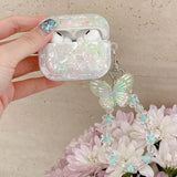 Fresh Flower Garden Butterfly Shell Texture Case For AirPods 1 2 3 4 Pro 2 Earphone funda with Floral Bracelet For AirPod Pro2