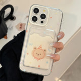 Cute cartoon bear card bag shell for iphone 11 15pro 13 15 12pro 15promax 14pro 14 pro max colorful stars transaprent phone case