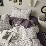 Vintage Double Sided Flower Bedding Set Skin-Friendly Soft Duvet Cover With Flat Sheet+Pillowcases For Single Double Bed Home