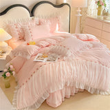 Lace Bedding Set for Girl Ruffle Brushed Soft Microfiber Princess Style Queen Duvet Cover Set Bed Sheet Pillowcases Home Textile