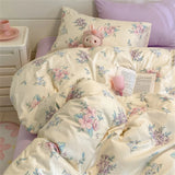 Washed Cotton Pastoral Girls Flower Bedding Sets Bed Linens Quilt Cover Sheet Set Simple Bedspread High Quality Home Textiles