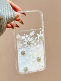 Glitter Snowflake Quicksand Cartoon Snowman Bling Flower Case For iPhone 17pro max 16 15 14 13 12 Pro Max Lovely Winter Cover