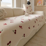 Lovely Floral Print Wavy Edge Sofa Cushion Thick Plush Warm Sofa Cover for Autumn Winter Elegant Sectional Anti Slip Home Decor