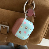 Retro Blue Flower Round Silicone Earphone Cases For Apple AirPods1 2 3 4 Pro 2 4 3nd Generation Headphone Cover With Pendant