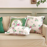 French Throw Pillowcase Spring/Summer Green Retro Pink Rose Home Decorative Pillows for Sofa Headrest Cushion Lace Pillow Cover