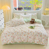 100% Cotton Four Piece Set Soft Skin-friendly Duvet Cover Set Single Couple Flower Printed Comforter Bedding Set for Adults Kids