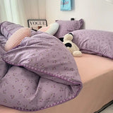 Bedding Set Flora INS Girls New Tulip Rabbit Double-layer  Bed Set Of Four Pieces Washing Cotton Bed Sheets Duvet Cover Set