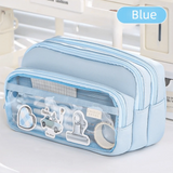Color-Block Pen Bag Multi-Compartment Transparent Pocket Pencil Case Large Capacity with Zipper Multi-layer Pen Pouch