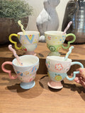 Hand-Painted Underglaze Cerc Mugs Cute Relief Design Birthday Gift for Women Couples Water Cups High Aesthetic Value