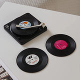 6Pcs Record Coaster with Player Storage Stand, Retro Vinyl Record Coaster, for Home Decoration, Non-Slip Insulated Coaster, Coffee Table Coaster, Coffee Coaster, Gift Gift