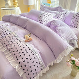 4Pcs Bedding Set Korean Princess-Style White Lace Duvet Cover Pillowcases And Ruffled Bed Skirt Couple Quilt King-Size Sheets