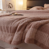 Autumn and Winter New Teddy Rabbit Plush Light Luxury Striped Blanket Cover Blanket