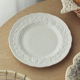 French Relief Dining Plate Household Breakfast Bread Disc Nordic Style White Ceramic Tableware Retro Versatile Dessert Plates