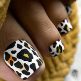 24pcs Press on Toenails Golden Leopard Print Design Full Cover Nail Simple Short Square Fake Nail for Feet Wearable False Nails