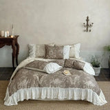 4Pcs Vintage French Floral Printing Lace Ruffles Bedding Set 100% Cotton Duvet Cover Flat/Fitted Sheet Pillowcases Home Textile