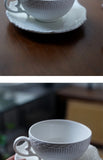 Ins Ceramic Handgrip Coffee Cup Exquisite Afternoon Tea Cup Dish 2Pcs Set French Style Household White Relief Drinkware