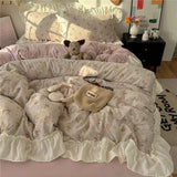 3/4Pcs Korean Princess Style Floral Ruffles Bedding Set Single Queen King Size Duvet Cover Set Bed Sheet Pillowcases