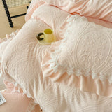 Luxury Thickened Carved Velvet Lace Ruffles Princess Bedding Set Queen King Size Plush Duvet Cover Bed Sheet Pillowcase