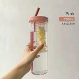 Plastic Water Bottle Portable with Straw Fruit Infuser Tea Juice Cup Fitness Outdoor Travel Bottles Kettle Transparent Straw Cup