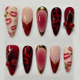 24pcs Almond False Nail Art French Fake Nails Tips Press on Nails Sets Reusable Manicure Stick on Nail Tip Datachable Fake Nail