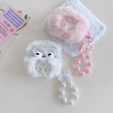 cute pink bow soft plush fluffy bluetooth headphone protector case for airpods 1 2 3 4 pro 2 protective cover luxury bracelet