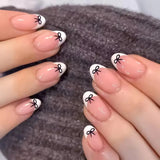 Short Square Press On Nails Pink Love Heart French Tips Press on Nails 3D Bowknot Fake Nails Full Cover Acrylic False Nails