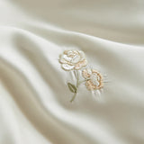 Flowers Embroidery Pleated Wide Edge Bedding Set Lyocell Soft Silky Cooling Duvet Cover Flat/Fitted Bed Sheet Pillowcases 4Pcs