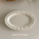 Korean Gentle Cream Ceramic Dessert Plate Antique Relief Letter Fruit Salad Plates Western Food Steak Afternoon Tea Cake Dishes