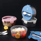 Student Bento Box with Cutlery Portable Round Lunch Box Microwaveable Snack Box Large Capacity Food Storage Container
