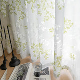 Pastoral Leaves Cut Flowers Semi Transparent Curtains Thickened Gauze Printed Drapes for Living Room, Bedroom, Balcony