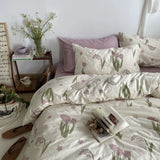 Floral Style Duvet Cover Pure Cotton Bed Cover Girls Soft Comforter Covers Set with Pillowcase King Size Quilt Cover Set