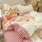 3/4Pcs Bedding Set Plaid Polka Dot Cotton Bedding Princess-Style For Home Double Bed Duvet Cover Bed Sheets With Pillowcase