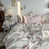 Floral Style Duvet Cover Pure Cotton Bed Cover Girls Soft Comforter Covers Set with Pillowcase King Size Quilt Cover Set