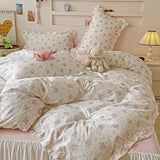 3/4Pcs Pastoral Floral Lace Ruffles 100% Cotton Bedding Set Single Queen Duvet Cover Bed Skirt/Bed Sheet/Fitted Sheet Pillowcase