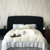 4Pcs Pink Princess Lace Edge Lyocell Eucalyptus Fiber Soft Silky Bedding Set Duvet Cover Set Bed Sheet/Fitted Sheet Pillowcases