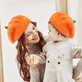 Pumpkin Beret Hat Halloween Thanksgiving Autumn and Winter Parent-Child Knitted Hat Warm Belle Hat Christmas Party Hats