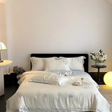 4Pcs Vintage Rose Flowers Embroidery Natural Lyocell Eucalyptus Fiber Bedding Set Duvet Cover Bed Sheet/Fitted Sheet Pillowcases
