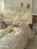 Romantic Floral Dog Cotton Bedding Set Lovely Cartoon Pure Cotton Four-Piece Suite Lace Design Cotton Duvet Cover eet Pillo...